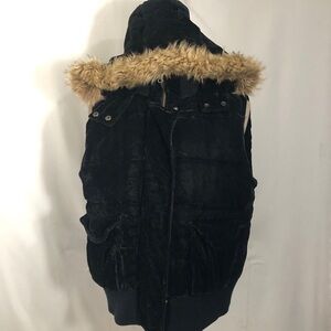 - Womens Black Velvet Vest with Hood.